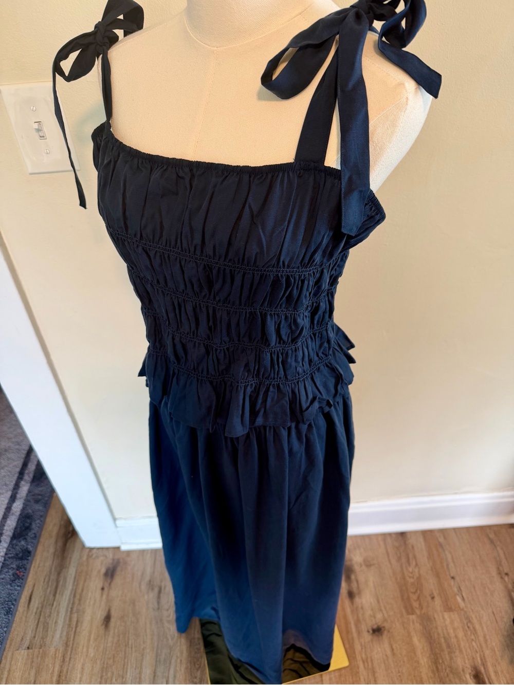 Darling Navy Smocked Tie-Shoulder Midi Skirt Set